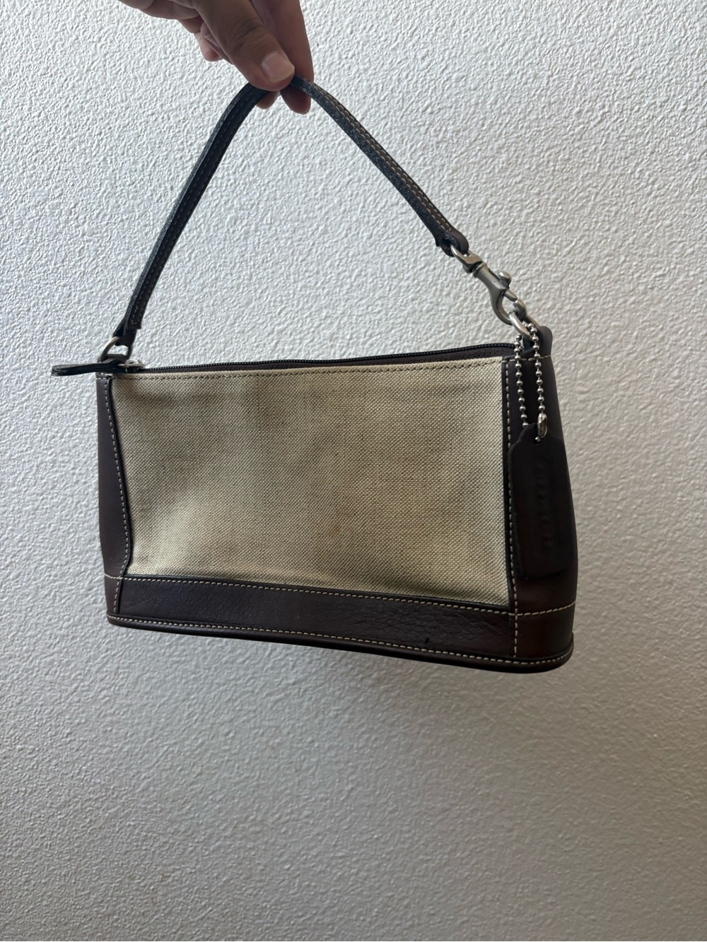 Vintage Coach Mini Canvas Shoulder Bag in Beige and Brown